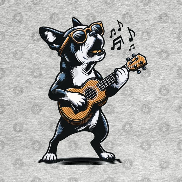 Dog Playing Guitar Singing Boston Terrier Funny by BraaiNinja